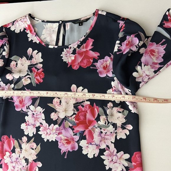 Portmans Women’s Floral Top Blouse Navy Blue & Pink Short Sleeve Spring Size 8 - Picture 11 of 12